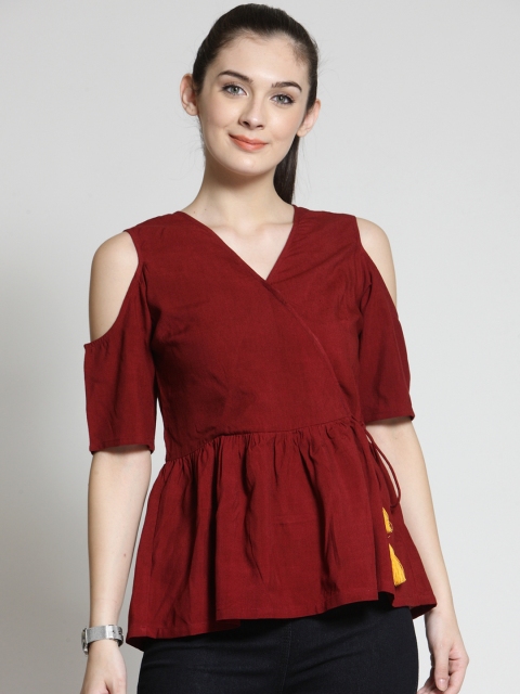 

plusS Women Maroon Solid Wrap Top