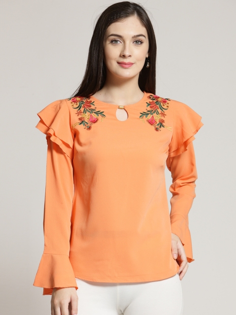 

plusS Women Orange Printed Top