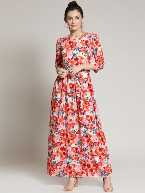

plusS Women Pink Printed Maxi Dress