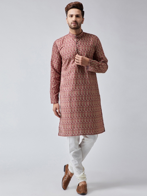 

SOJANYA Men Maroon & Off-White Printed Kurta with Churidar