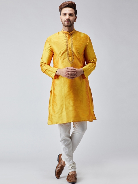 

SOJANYA Men Mustard Woven Design Straight Kurta