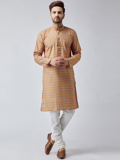 

SOJANYA Men Grey & Off-White Printed Kurta with Churidar