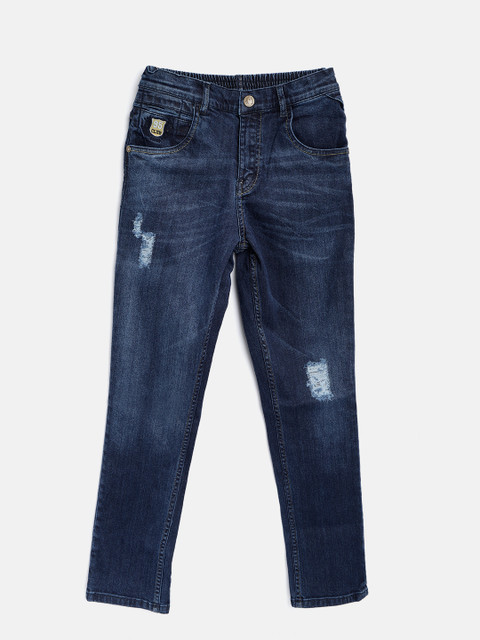 

Palm Tree Boys Navy Blue Regular Fit Mid-Rise Low Distress Stretchable Jeans