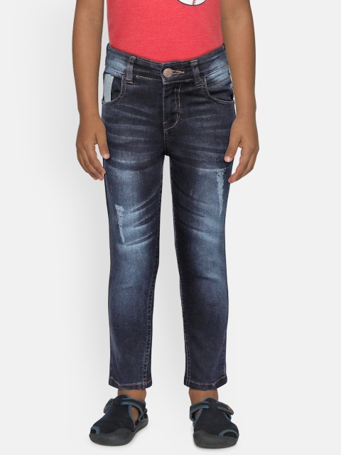 

Palm Tree Boys Navy Blue Regular Fit Mid-Rise Low Distress Stretchable Jeans