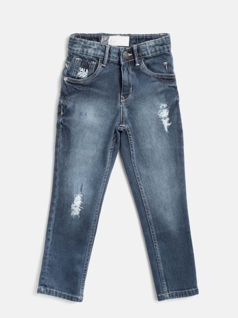 

Palm Tree Boys Navy Blue Slim Fit Mid-Rise Mildly Distressed Stretchable Jeans