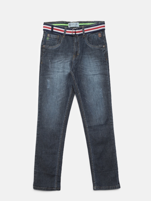 

Gini and Jony Boys Navy Blue Regular Fit Mid-Rise Low Distress Stretchable Jeans with Belt
