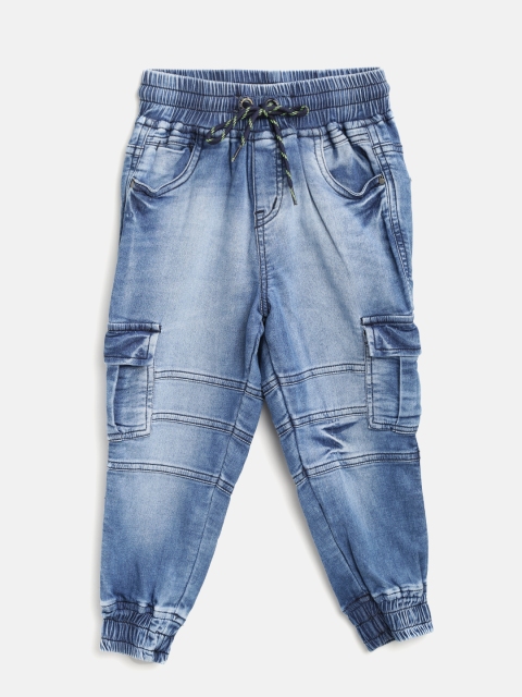 

Gini and Jony Boys Blue Regular Fit Faded Denim Cargo Joggers