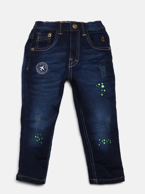 

Gini and Jony Boys Navy Regular Fit Mid-Rise Low Distress Stretchable Jeans, Navy blue