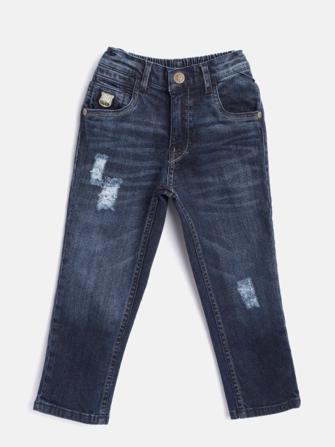 

Palm Tree Boys Navy Blue Regular Fit Mid-Rise Low Distress Stretchable Jeans