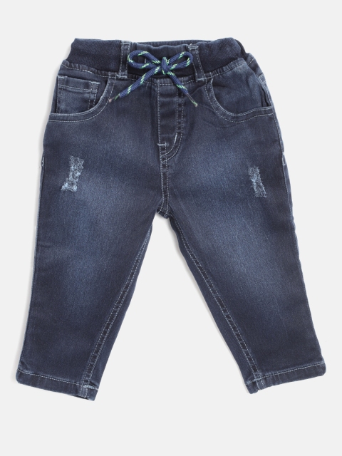 

Gini and Jony Boys Navy Blue Regular Fit Mid-Rise Low Distressed Stretchable Jeans