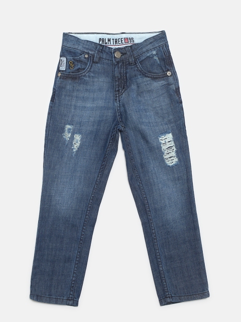 

Palm Tree Boys Blue Slim Fit Mid-Rise Mildly Distressed Jeans