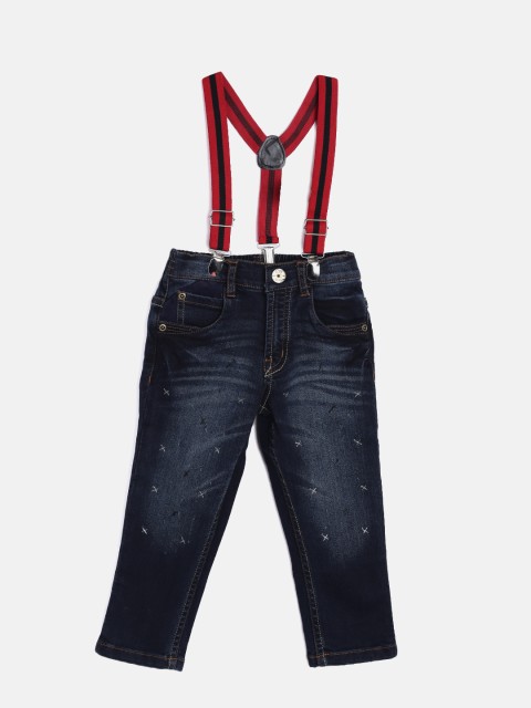 

Gini and Jony Boys Navy Regular Fit Mid-Rise Low Distress Stretchable Jeans, Navy blue