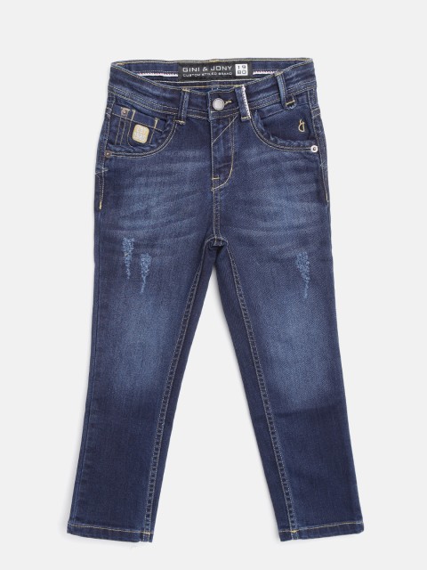 

Gini and Jony Boys Navy Blue Regular Fit Mid-Rise Low Distress Stretchable Jeans