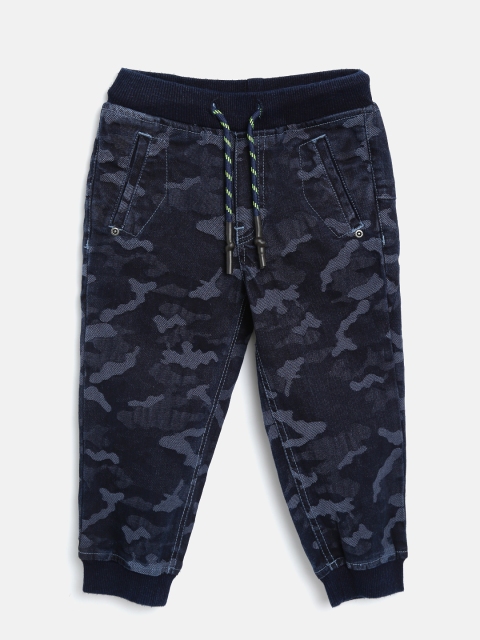 

Gini and Jony Boys Navy Regular Fit Camouflage Patterned Denim Joggers, Navy blue