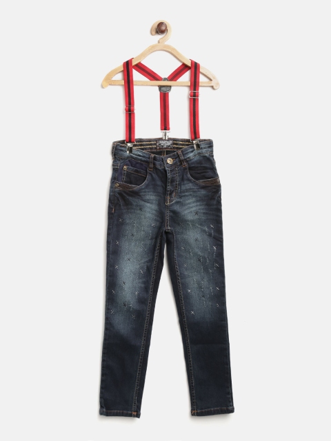 

Gini and Jony Boys Navy Blue Regular Fit Mid-Rise Low Distress Stretchable Jeans