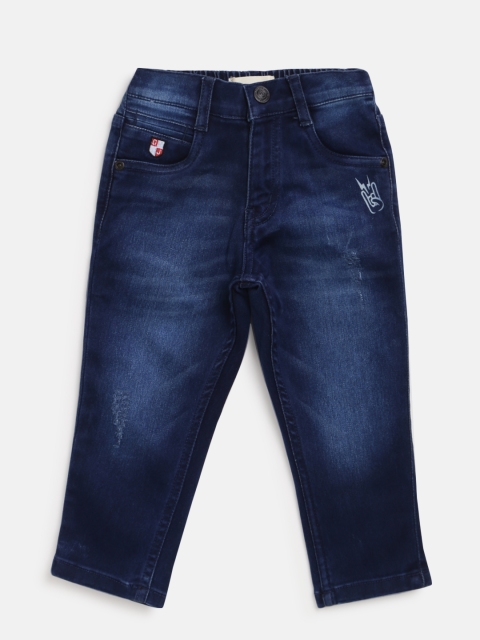 

Gini and Jony Boys Navy Blue Regular Fit Mid-Rise Low Distress Stretchable Jeans