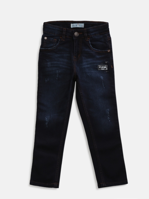 

Palm Tree Boys Navy Blue Slim Fit Mid-Rise Low Distress Stretchable Jeans