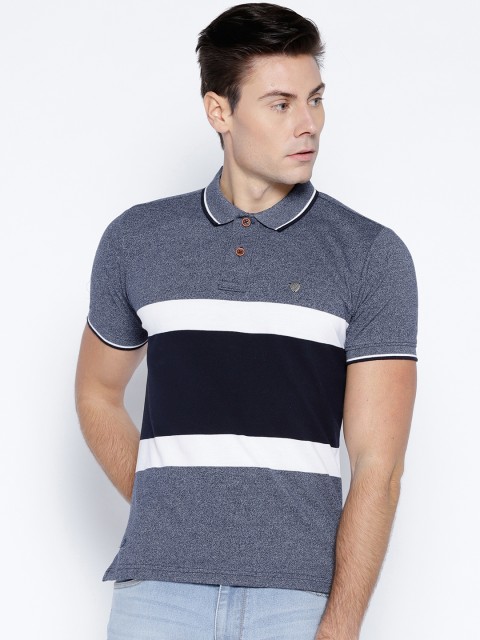 

John Players Men Navy Blue Colourblocked Polo Collar T-shirt
