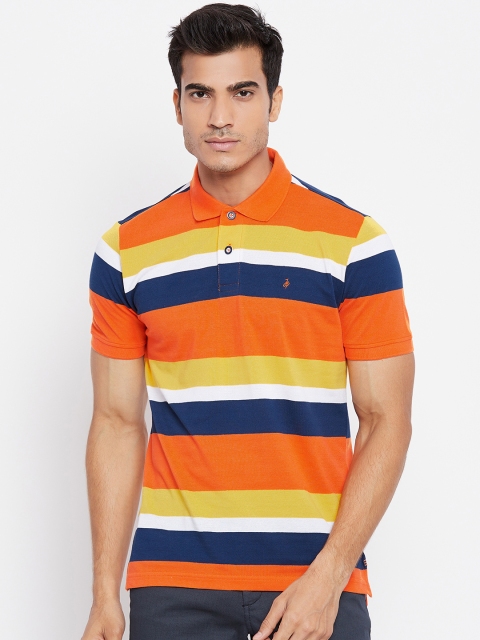 

John Players Men Orange Striped Slim Fit Polo Collar T-shirt