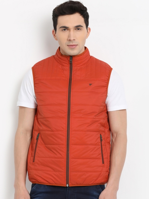 

t-base Men Orange Solid Windcheater Padded Jacket