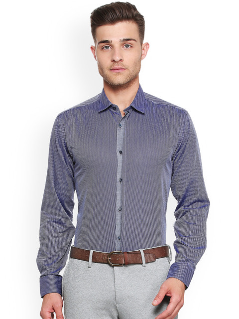

V Dot Men Blue & Off-White Slim Fit Printed Formal Shirt
