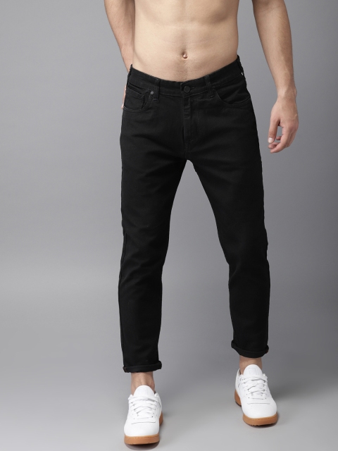 

HERE&NOW Men Black Tapered Fit Mid-Rise Clean Look Stretchable Cropped Jeans