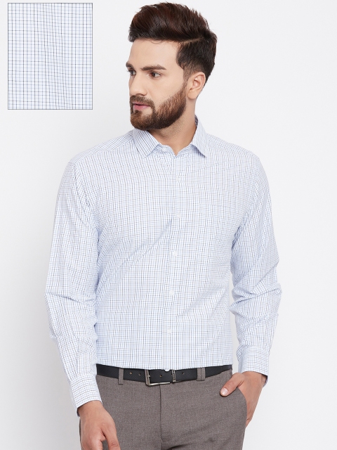 

John Players Men White & Blue Regular Fit Checked Formal Shirt