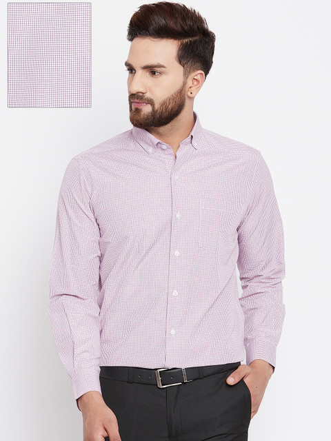 

John Players Men White & Pink Slim Fit Checked Formal Shirt