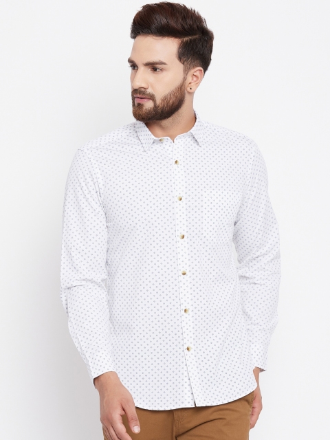 

John Players Men White & Blue Trim Fit Printed Casual Shirt