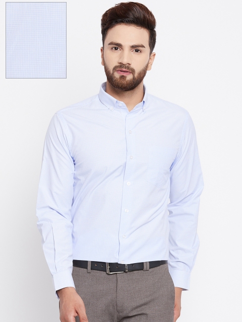 

John Players Men White & Blue Slim Fit Checked Formal Shirt