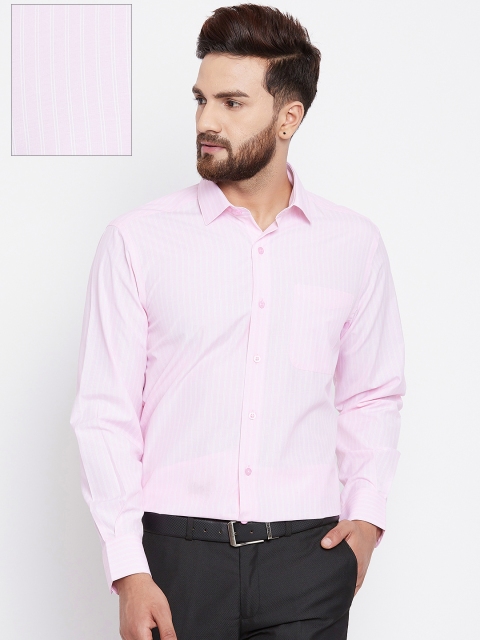 

John Players Men Pink & White Regular Fit Striped Formal Shirt