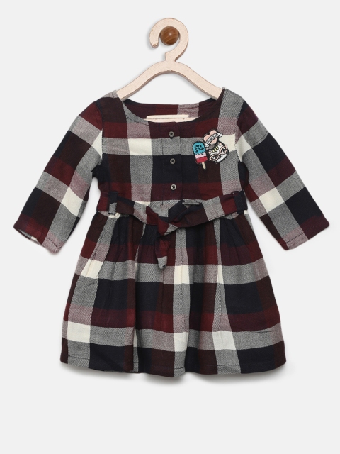 

Gini and Jony Girls Burgundy & Off-White Checked Fit & Flare Dress