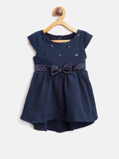 

Palm Tree Girls Navy Blue Solid Fit and Flare Dress with Sequinned Detail