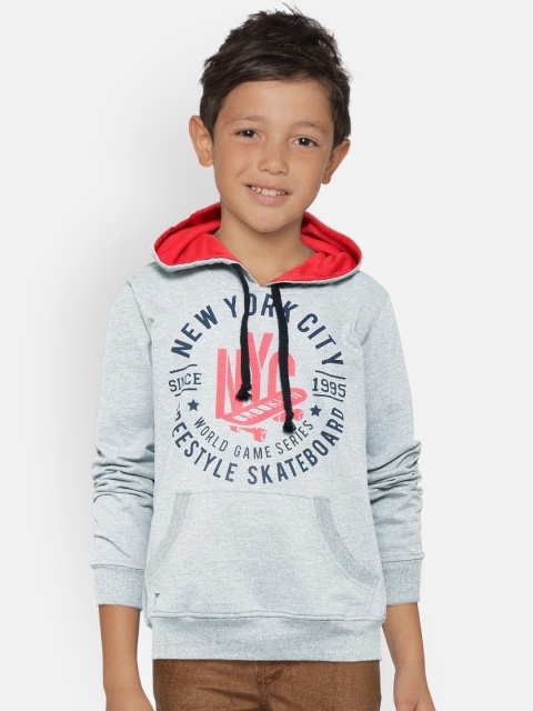 

Palm Tree Boys Grey Melange Printed Hooded Sweatshirt