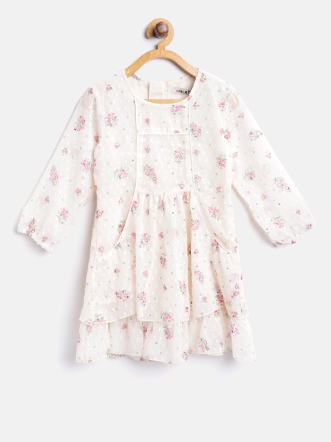 

Palm Tree Girls Off-White Printed A-Line Dress
