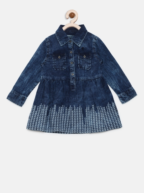 

Palm Tree Girls Navy Solid Denim Shirt Dress, Navy blue