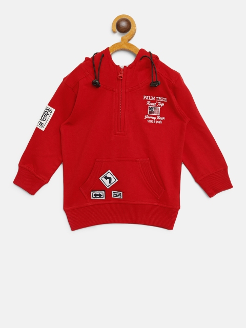 

Palm Tree Boys Red Solid Hooded Sweatshirt with Applique Detail