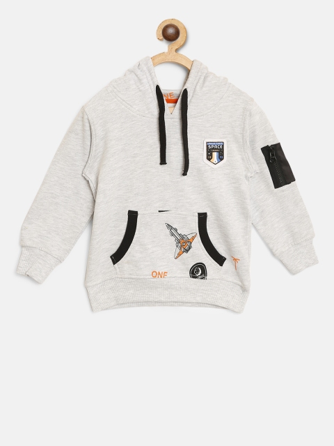 

Palm Tree Boys Grey Melange Solid Hooded Sweatshirt