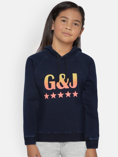 

Gini and Jony Girls Navy Blue Printed Hooded Sweatshirt
