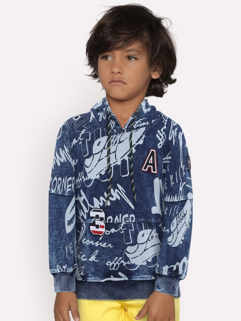 

Gini and Jony Boys Blue Printed Hooded Sweatshirt