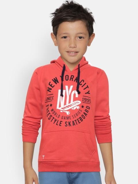 

Palm Tree Boys Coral Red Printed Hooded Sweatshirt