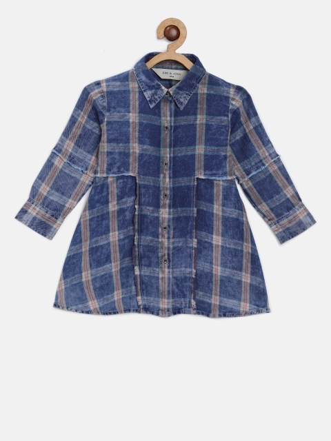 

Gini and Jony Girls Blue & Beige Checked Shirt Dress