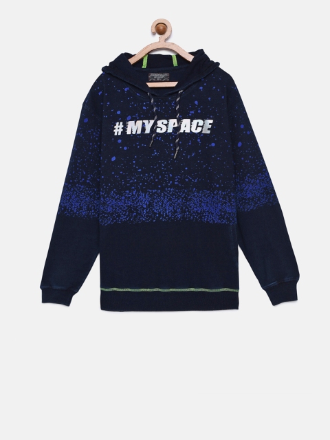 

Gini and Jony Boys Blue Printed Hooded Sweatshirt