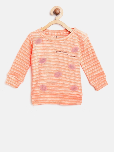 

Gini and Jony Girls Orange Self-Striped Sweatshirt with Embellished Detail