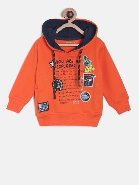 

Gini and Jony Boys Orange Printed Hooded Sweatshirt