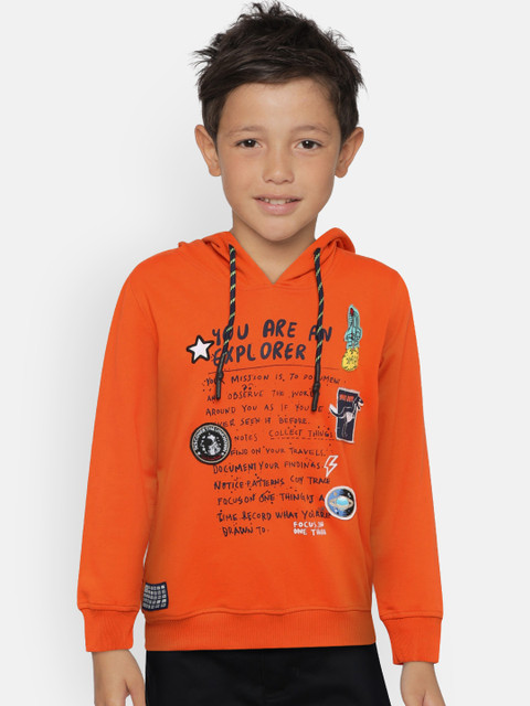 

Gini and Jony Boys Orange Printed Hooded Sweatshirt