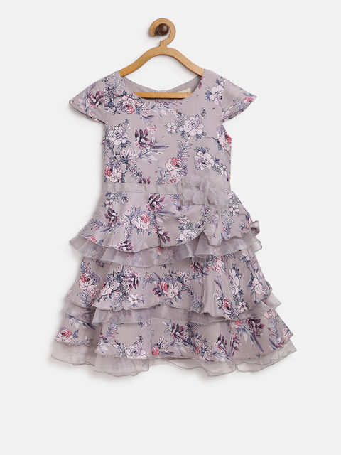 

Gini and Jony Girls Mauve Printed Tiered Fit & Flare Dress