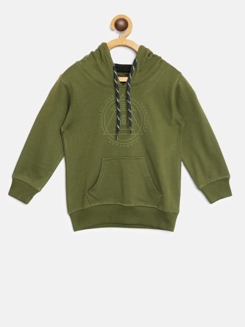 

Gini and Jony Boys Olive Green Printed Hooded Sweatshirt