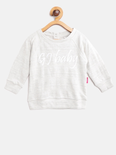 

Gini and Jony Girls Grey Melange Self Design Sweatshirt with Printed Back