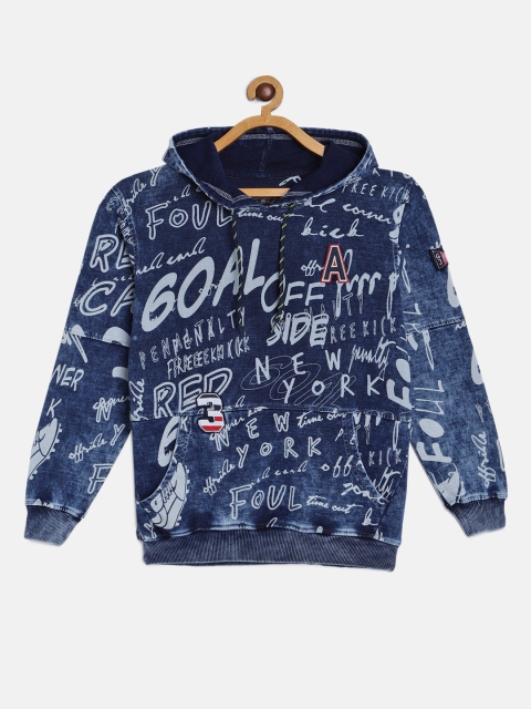 

Gini and Jony Boys Blue Printed Hooded Sweatshirt